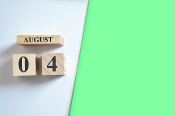 August 4, Empty white - green background.