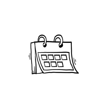 hand drawn calendar icon illustration with doodle line art style vector isolated