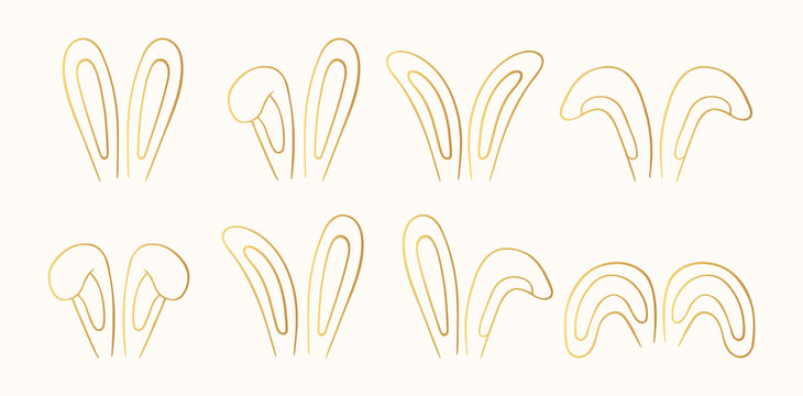 Happy Easter Golden Bunny Or Hare Ears In Outline. Vector Isolated Gold Rabbit Headband Templates.