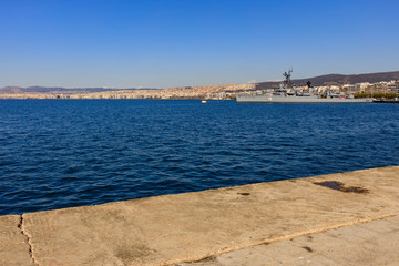 old warship by the sea
