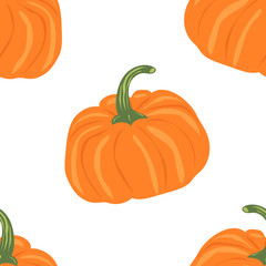 Seamless pattern. Pumpkin. Vegetables. Natural food and healthy nutrition. Flat vector illustration on a white background.