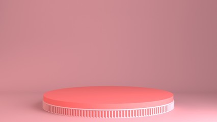 Abstract pastel geometric shape background. 3D pink podium scene with pedestal. Empty showcase
