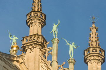 Fototapeta na wymiar Statues on the roof of the King's House in Brussels Belgium.