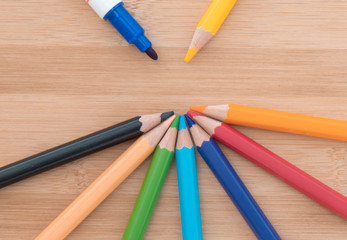 Naklejka premium Multicolored wooden colors lined