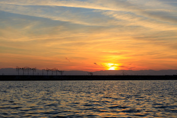 Fototapeta premium winter sunset at sea in Thessaloniki