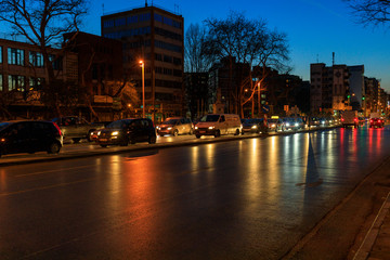 Fototapeta na wymiar Thessaloniki, Greece - February 12 2020: night street in Thessaloniki