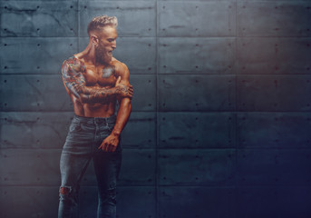 Handsome Muscular Shirtless Men In Jeans Posing