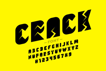 Cracked style font, alphabet letters and numbers