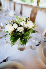 Restaurant Decorated with Flowers for the wedding dinner