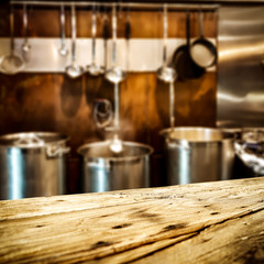 Table background of free space and kitchen interior 