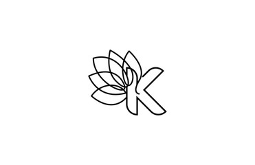 Initial Letter K Linked Monogram Linear Lotus Logotype