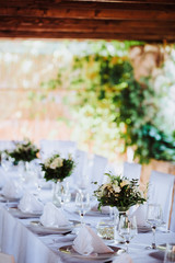 Restaurant Decorated with Flowers for the wedding dinner