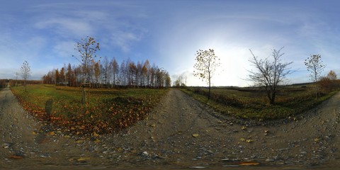 Autumn village road HDRI Panorama