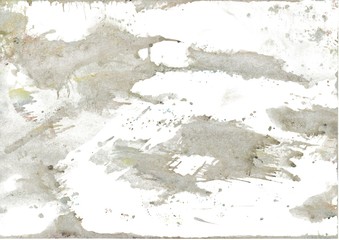 With wax chalk crayons handpainted watercolor wash background foil printing with the colors blue, yellow and brown 