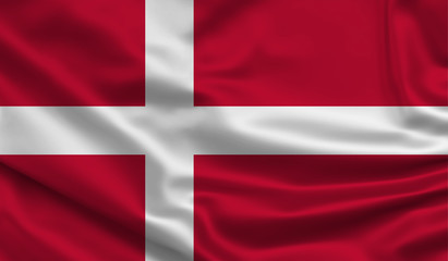 Fototapeta premium Denmark waving flag. Silk texture. 3d Illustration.