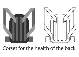 Lumbar corset belt for healthy back. Line and fill illustration.
