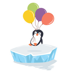 Happy penguin holding balloons on ice floe