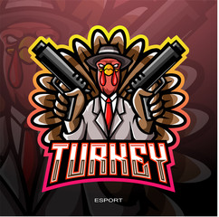 Turkey mascot logo for electronic sport gaming logo.