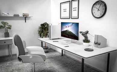 Office interior with work station pc