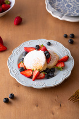 Trendy homemade japanese pancakes for breakfast with berries