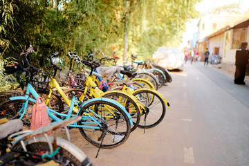 Fototapeta na wymiar Bicycles on Beijing city street.