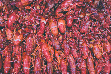 Boiled red crawfish lobsters.
