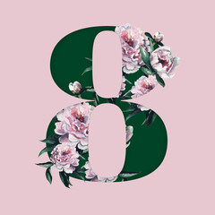 8 March International Women's Day greeting card template with peony  flowers