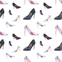 Watercolor seamless women shoes pattern