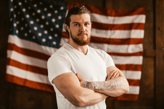 Successful American Looking Confident Amid America's Flag
