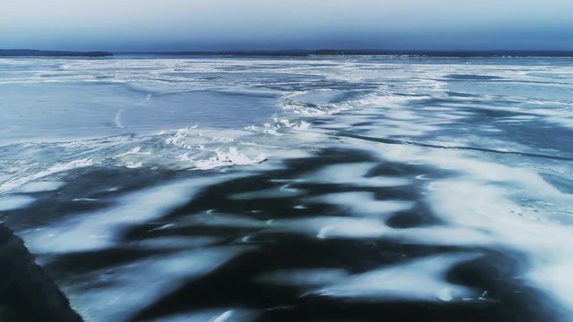 Spring Ice Drift on the River on a Cloudy Day - Drone Collection