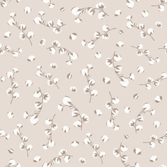 Cotton floral seamless pattern in pastel colors.