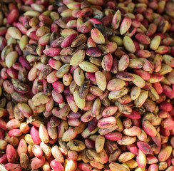 Fresh pistachios on the counter in the market