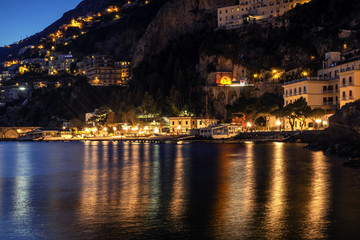 Fototapeta na wymiar View of a Amalfi town at sunset, Italy