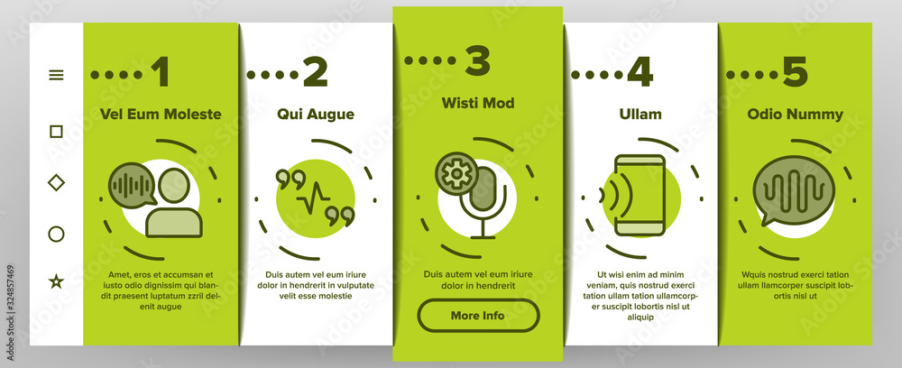 Poster voice control command onboarding icons set vector. laptop and smartphone, smart home and assistant v