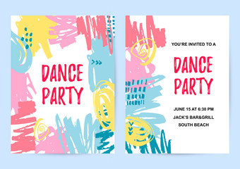 Backdrops with hand drawn stains. Place for text. Template for greetins, holidays, party invitation, birthday, flyer. Vector illustration set.