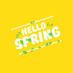 vector hello spring cut paper banner with text and flowers. hello spring slogan or label isolated on orange