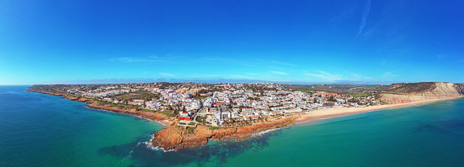 Aerial panorama from the village Luz in the Algarve Portugal - obrazy, fototapety, plakaty