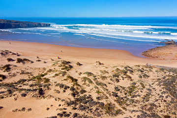 Aerial from Amoreira beach in the Algarve Portugal
