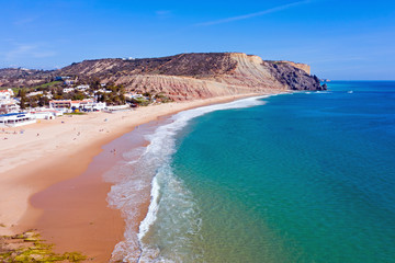 Aerial from Praia de Luz in Luz Algarve Portugal