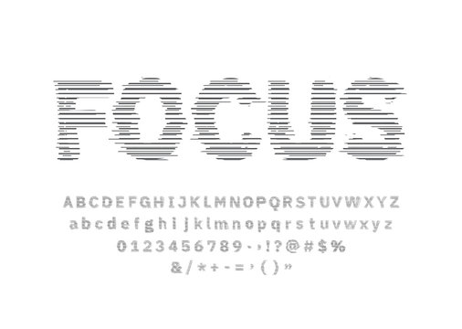 Glitched Alphabet Focus line Distorded text effect Letters, Numbers and Symbols