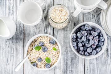 Healthy cereal and milk breakfast concept