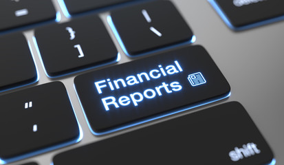Financial report text written on keyboard button.