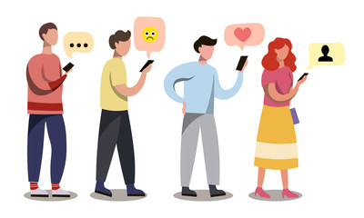 Women and men texting messages on smartphones vector illustration