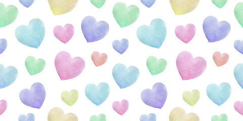 Seamless watercolor hearts pattern Valentine's Day card