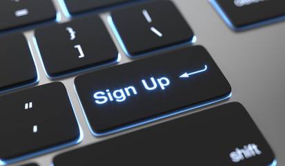 Sign up text written on keyboard button.