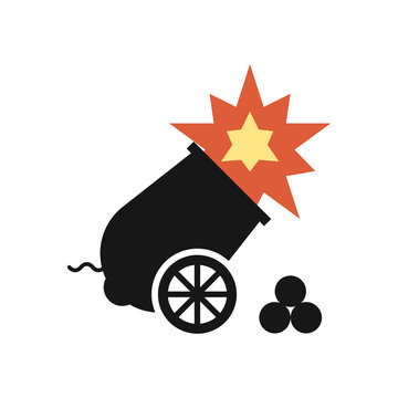 recommend clip art: Firing Cannon icon. Flat style. Isolated. 