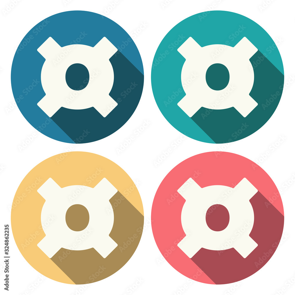 Poster set of generic currency symbol on colored circle with long shadow flat icons. universal currency sig