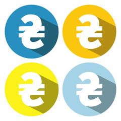 Hryvnia icon with shadow . Colours circles with long shadow. Vector illustration
