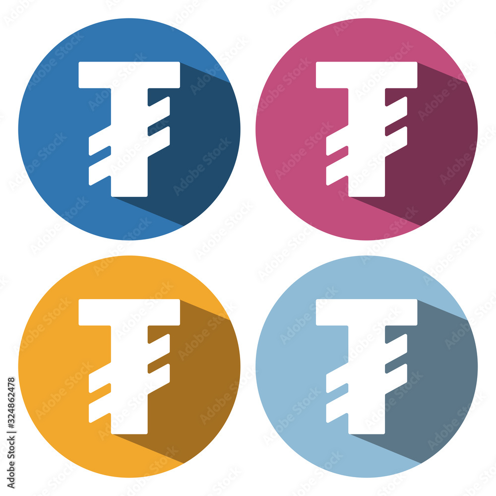 Poster tugrik icon in simple style with long shadow. monetary currency symbol