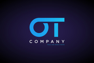 Blue Letter O and T Linked Logo isolated on Dark Blue Gradient Background. Flat Vector Logo Design Template Element.